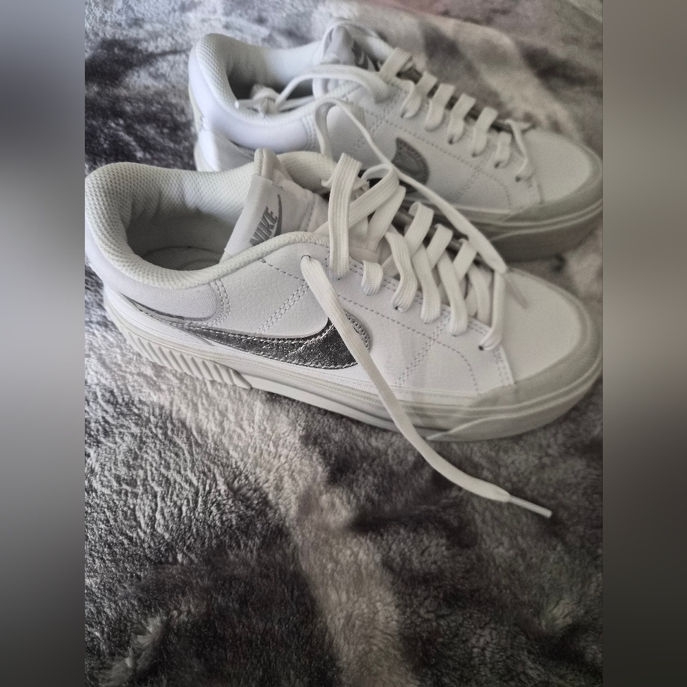 Women's White and Silver Sneakers